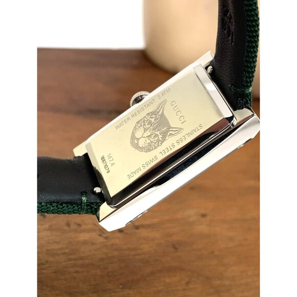 Gucci Women's Watch YA147408 G-Frame Green Red Dial Swiss Quartz Tank Nylon Band - Picture 8 of 15